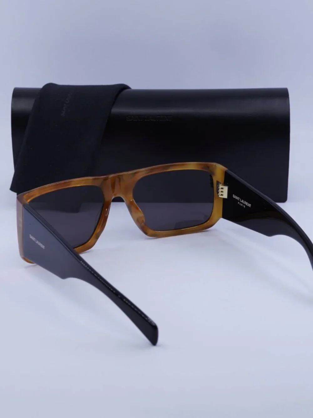 Saint Laurent SL736 001 Geometric Sunglasses - Brown Havana/Black / Grey
